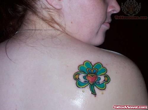 Irish Claddagh Tattoo On Back Shoulder