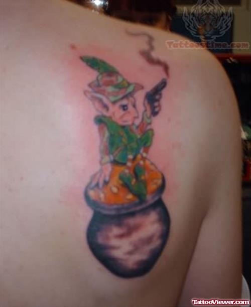 Irish Joker Tattoo On Back Shoulder