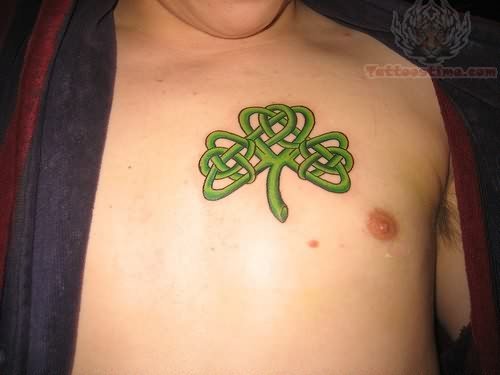 Green Irish Tattoo On Chest