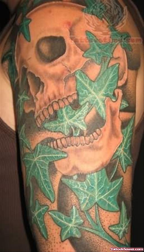 Ivy Leafs And Skull Tattoo