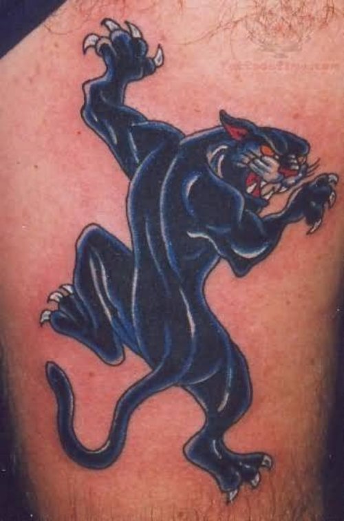 Black Ink Climbing Jaguar Tattoo