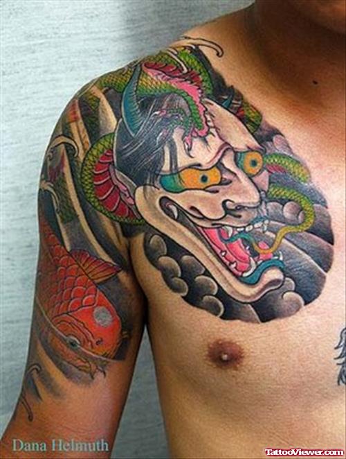 Japanese Hanya Tattoo On Man Chest