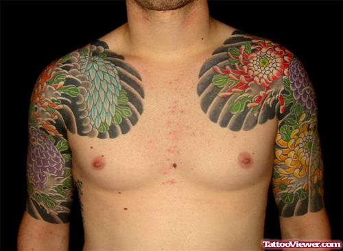 Japanese Flowers Tattoos On Half Sleeve