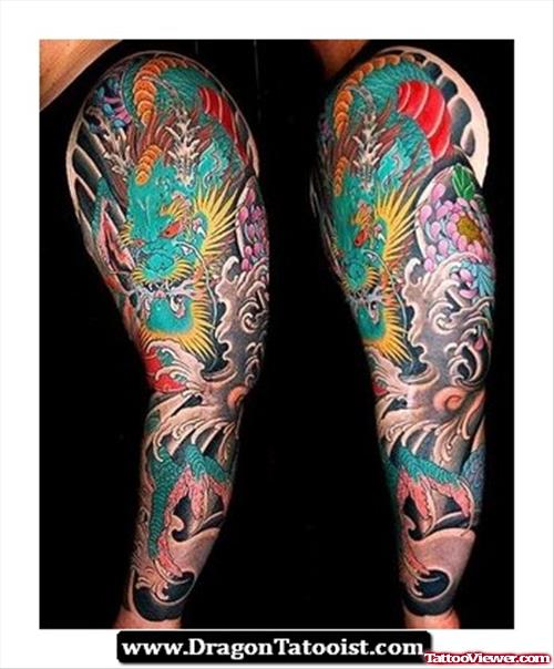 Colored Japanese Tattoo On Sleeve