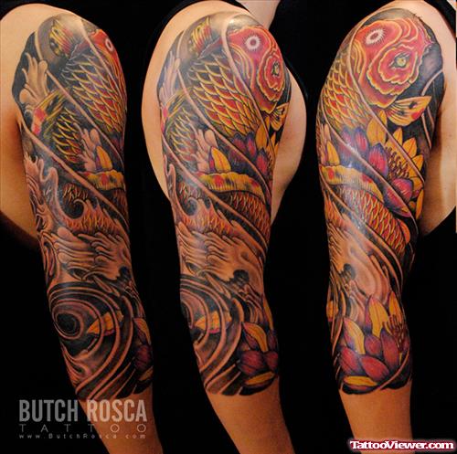 Amazing Colored Japanese Tattoo On Right Sleeve
