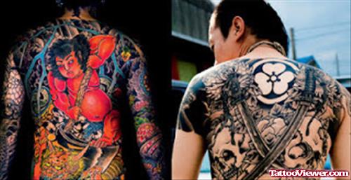 Color Ink Japanese Tattoo On Back Body