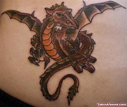 Color Ink Flying Japanese Dragon Tattoo on Lowerback