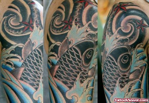 Japanese Koi Fish Tattoo On Half Sleeve