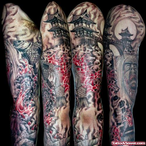 Horror Japanese Tattoo On Sleeve