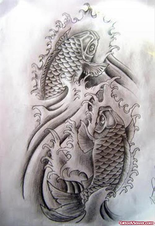 Grey Ink Koi Fish Tattoos Japanese Tattoo Design