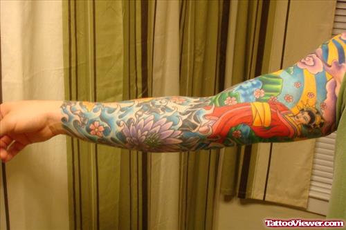 Colored Japanese Sleeve Tattoo