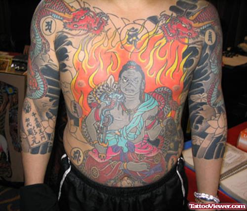 Color Ink Japanese Tattoo On Man Body
