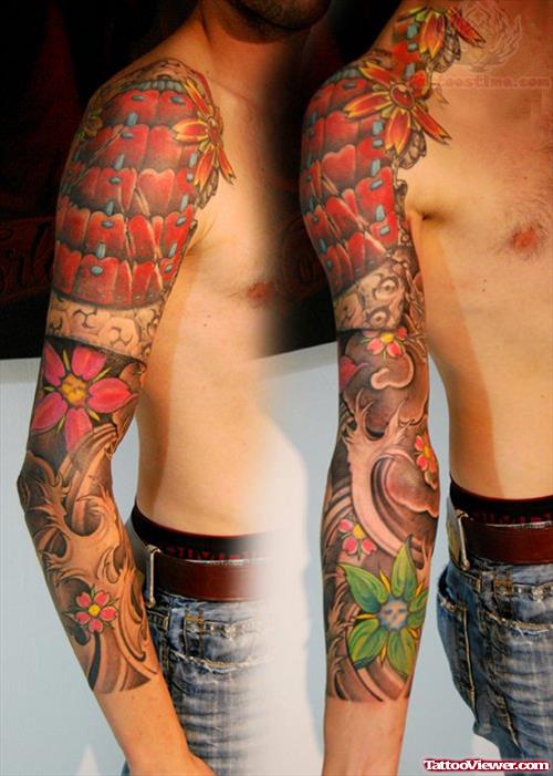 Samurai Japanese Tattoo On Man Full Sleeve
