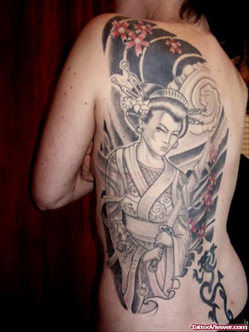 Japanese Geisha Tattoo On Back Body