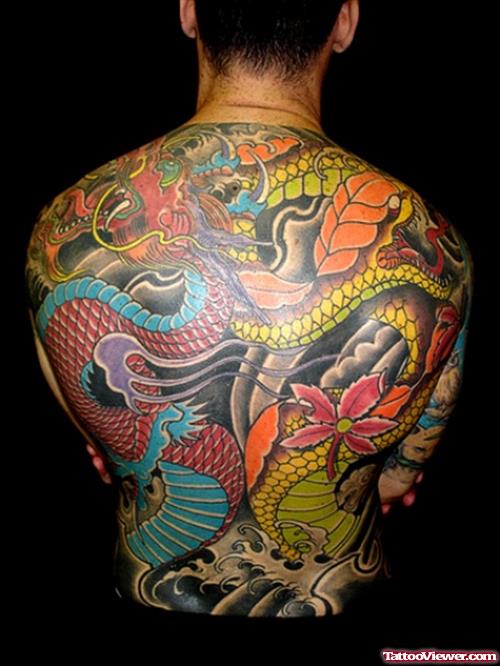 Colored Japanese Dragon Tattoo On Back