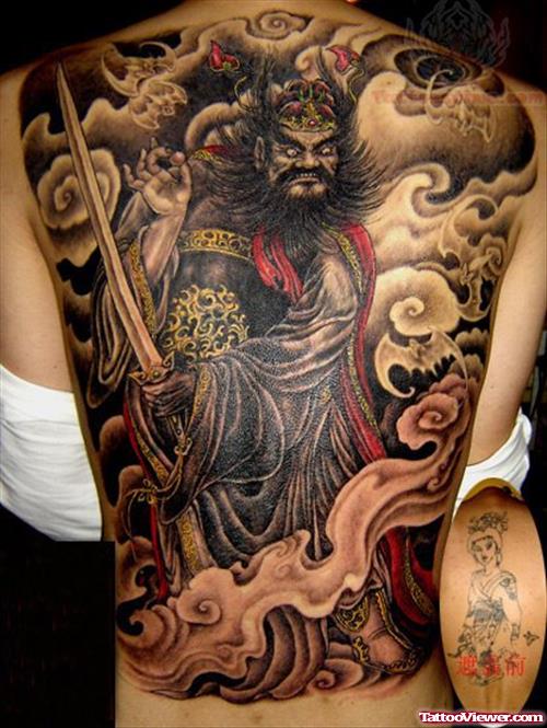 Samurai Japanese Tattoo On Full Back