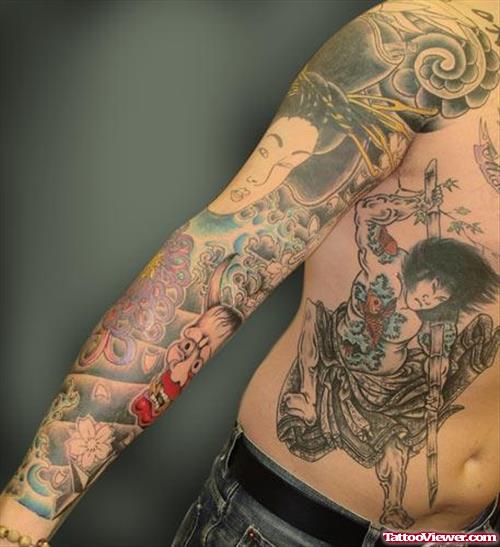 Japanese Tattoo On Sleeve And Side