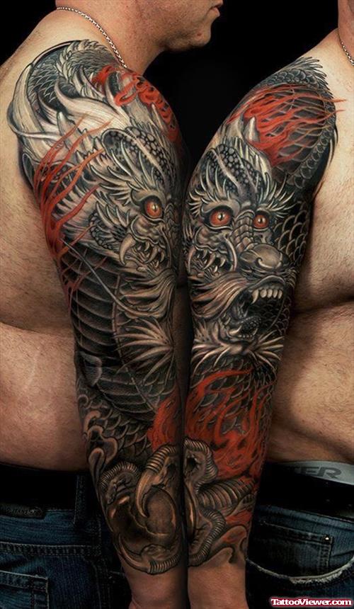 Japanese Dragon Tattoo On Man Full Sleeves