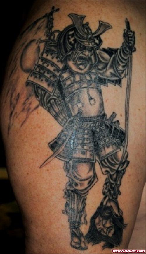 Grey Ink Japanese Tattoo On Man Right Half Sleeve