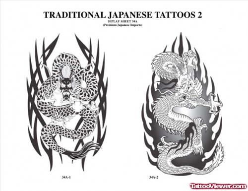 Tribal And Japanese Dragon Tattoos Designs