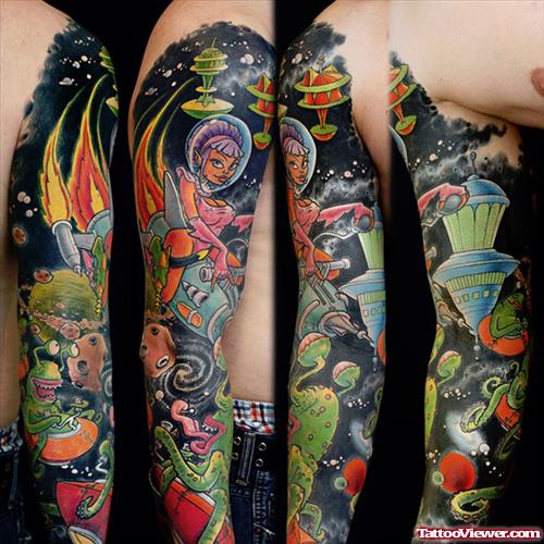 Awesome Colored Japanese Tattoo For Full Sleeve