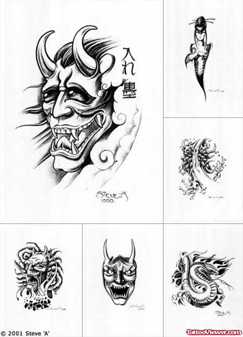 Japanese Mask Tattoo Design