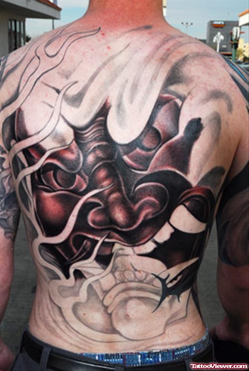 Grey Ink Japanese Tattoo On Man Back