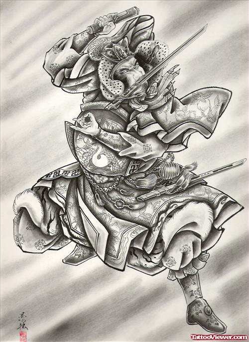 Grey Ink Traditional Japanese Tattoo Design