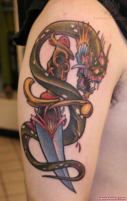 Japanese Snake And Dagger Tattoo