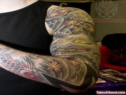 Japanese Tattoo On Full Sleeve