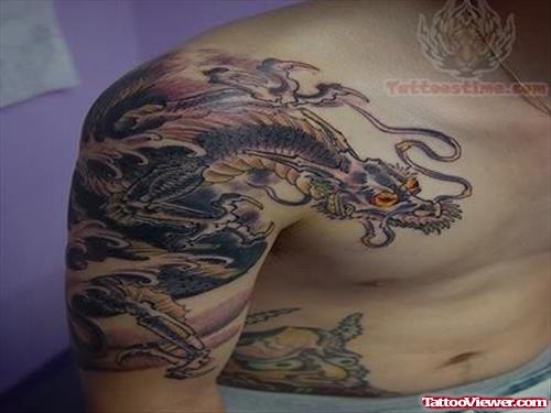 Japanese Tattoo On Upper Shoulder