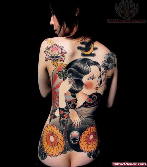 Japanese Girl Tattoo on Back
