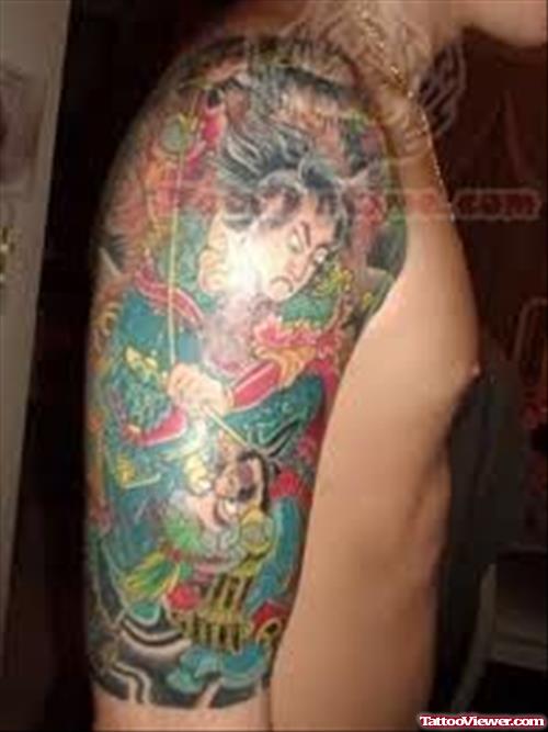 Japanese Colourful Tattoo on Shoulder
