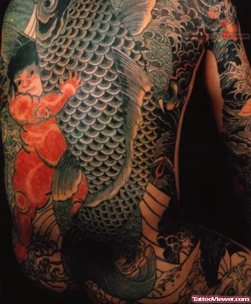 Japanese Koi Fish Tattoo On Back