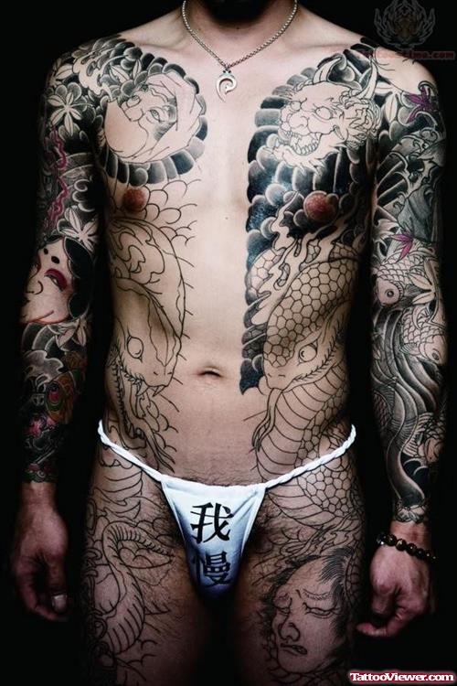 Japanese Black Ink Tattoo For Body