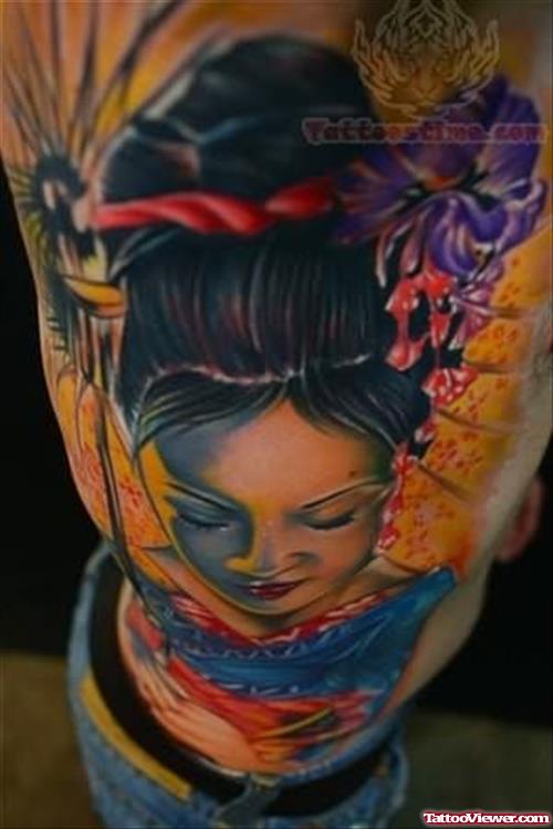 Colorful Geisha Tattoo