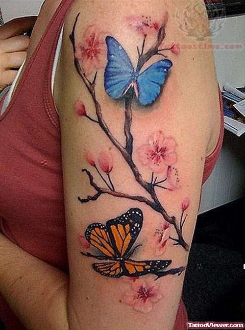 Cherry Blossom Tattoo Design On Shoulder