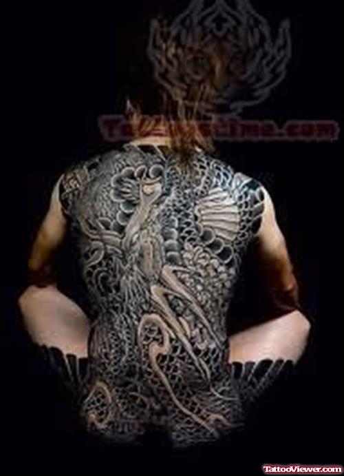 Black Ink Japanese Tattoo On Back