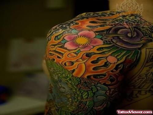 Colorful Japanese Tattoo For Shoulder