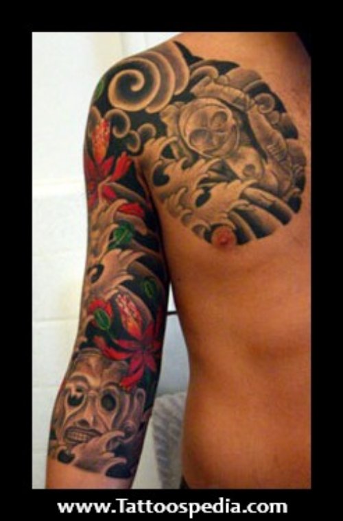 Japanese Sleeve And Chest Tattoo
