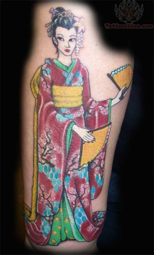 Coloured Japanese Geisha Tattoo