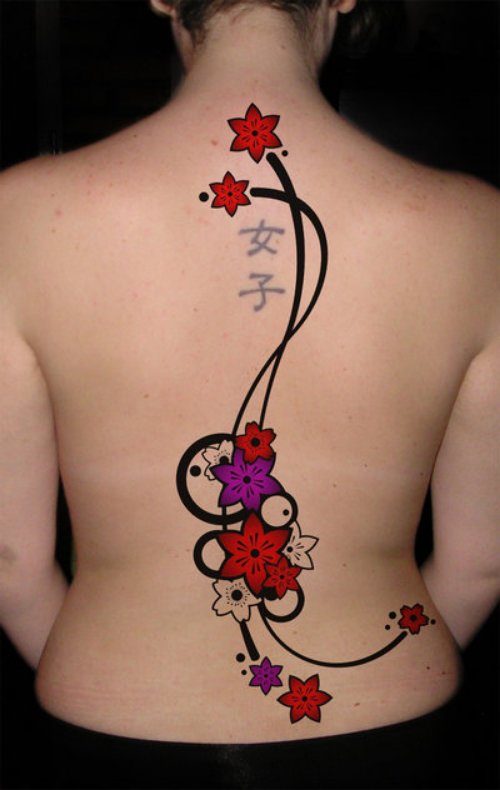 Japanese Flowers Tattoo On Back