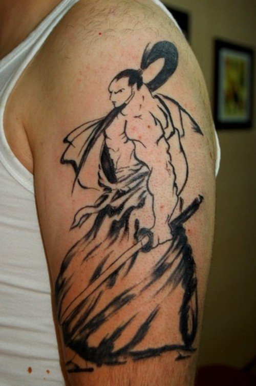 Asian Samurai Japanese Tattoo On Half Sleeve
