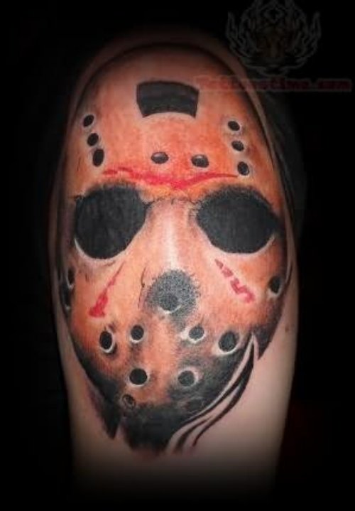 Jason Mask Tattoo On Shoulder