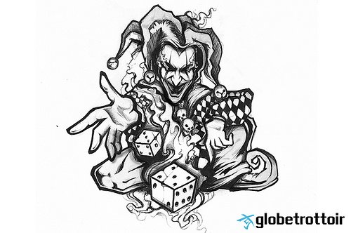 Nice Grey Ink Joker Clown Jester Tattoo Design