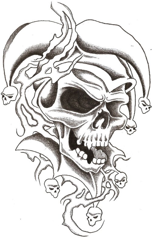 Awesome Grey Ink Evil Jester Tattoo Design