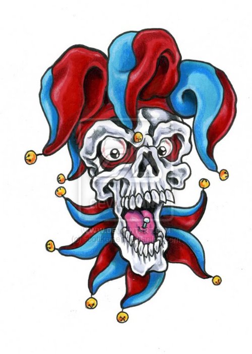 Colored Jester Skull Tattoos Design
