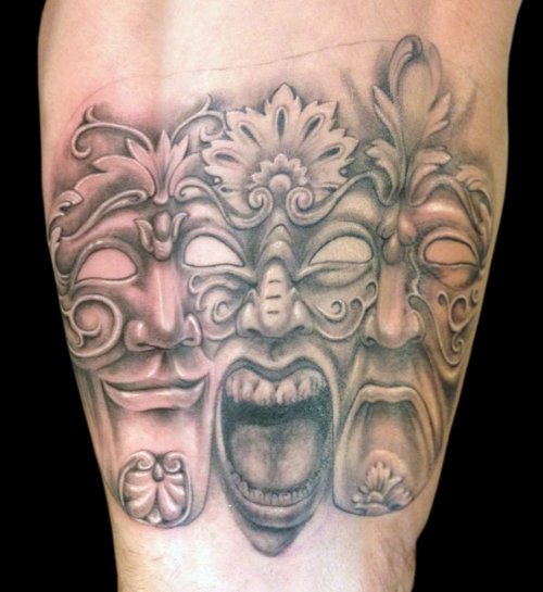 Grey Ink Jester Tattoos On Bicep