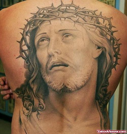 Large Jesus Head Tattoo On Back