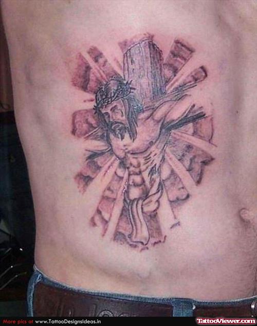 Jesus Tattoo On Man Rib Side